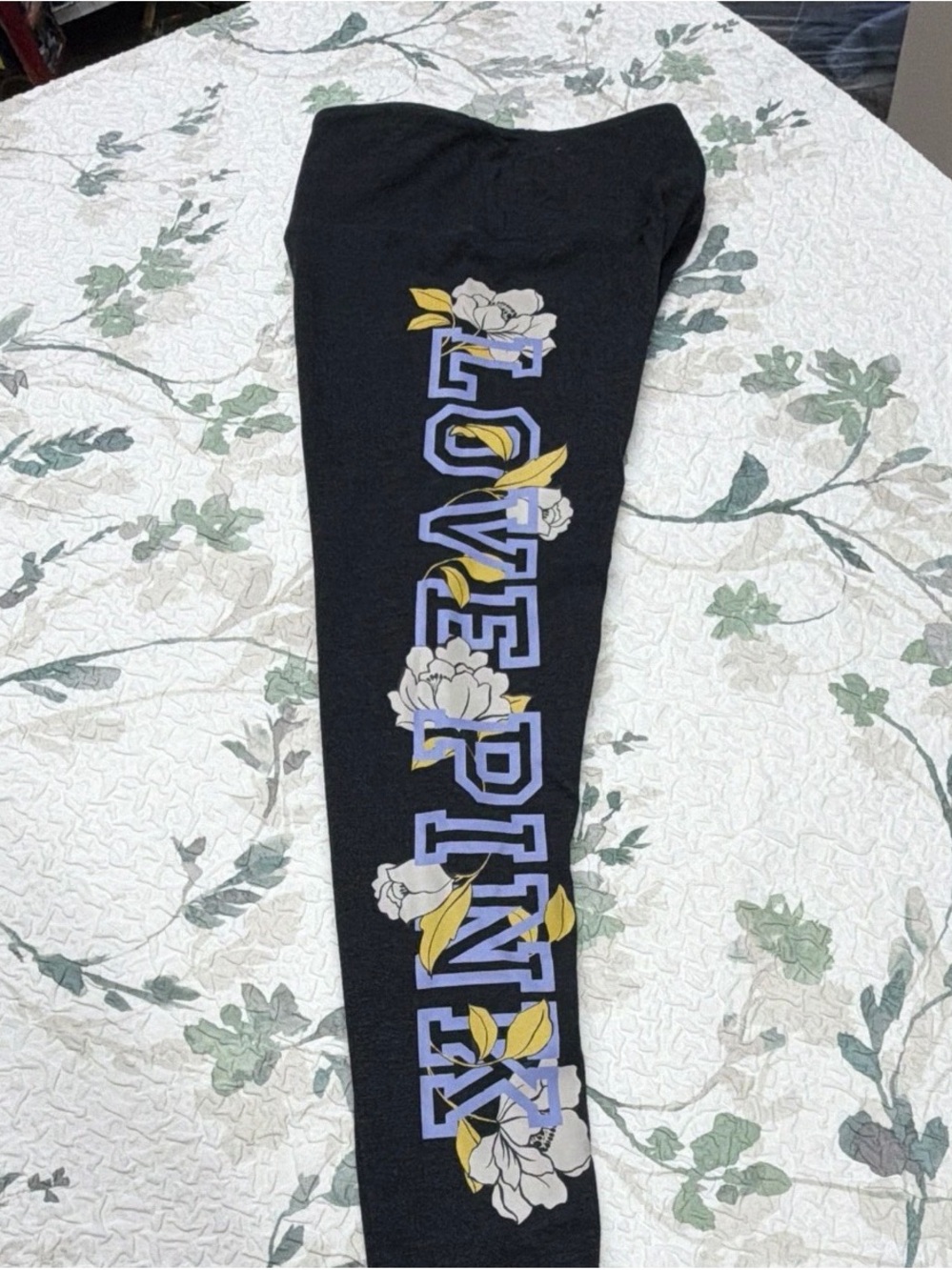 LOVE PINK Victoria's Secret Dark Grey Graphic Leggings with Floral Logo